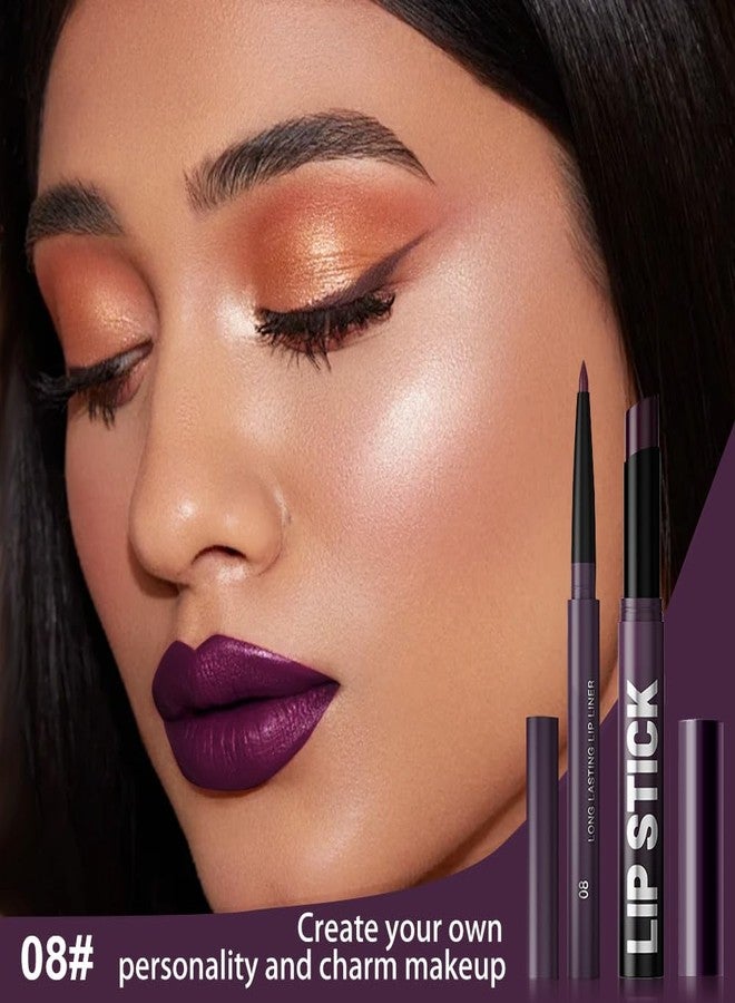 AMY'S DIARY 2Pcs Deep Purple Lipstick and Lip Liner Combo, Lip Liner and Lip Stick Kit for Women, Matte Lip Pencil and Smooth Hydrating Lipstick, Non-Stick Lip Makeup Set (08#Deep Plum Purple) - Image 2